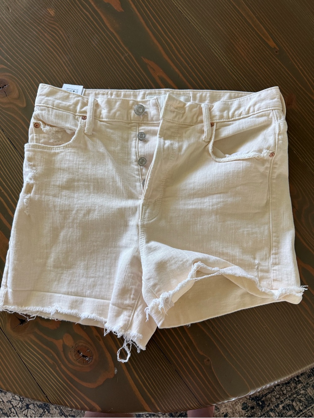 MOTHER White Button-Fly Raw Hem Denim Shorts
